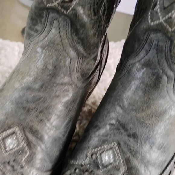 CORRAL Gray Silver Embellished Western Cowboy Boots